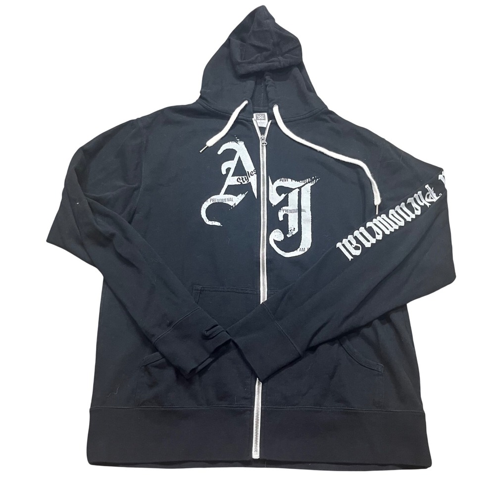 WWE Authentic AJ Styles I Am Phenomenal Full Zip Hoodie Black Mens Large L